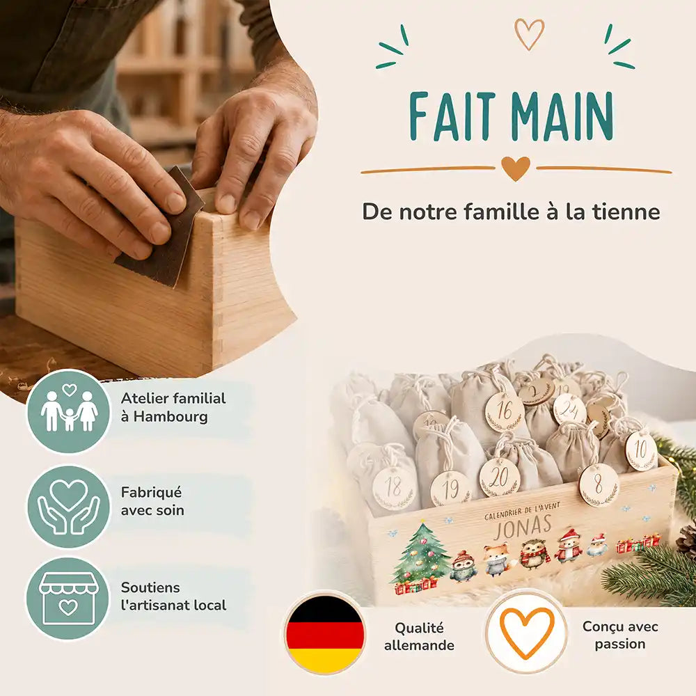 Calendrier de l'avent personnalisé, motif Amis de la forêt — Fabrication à la main | Kidsmood