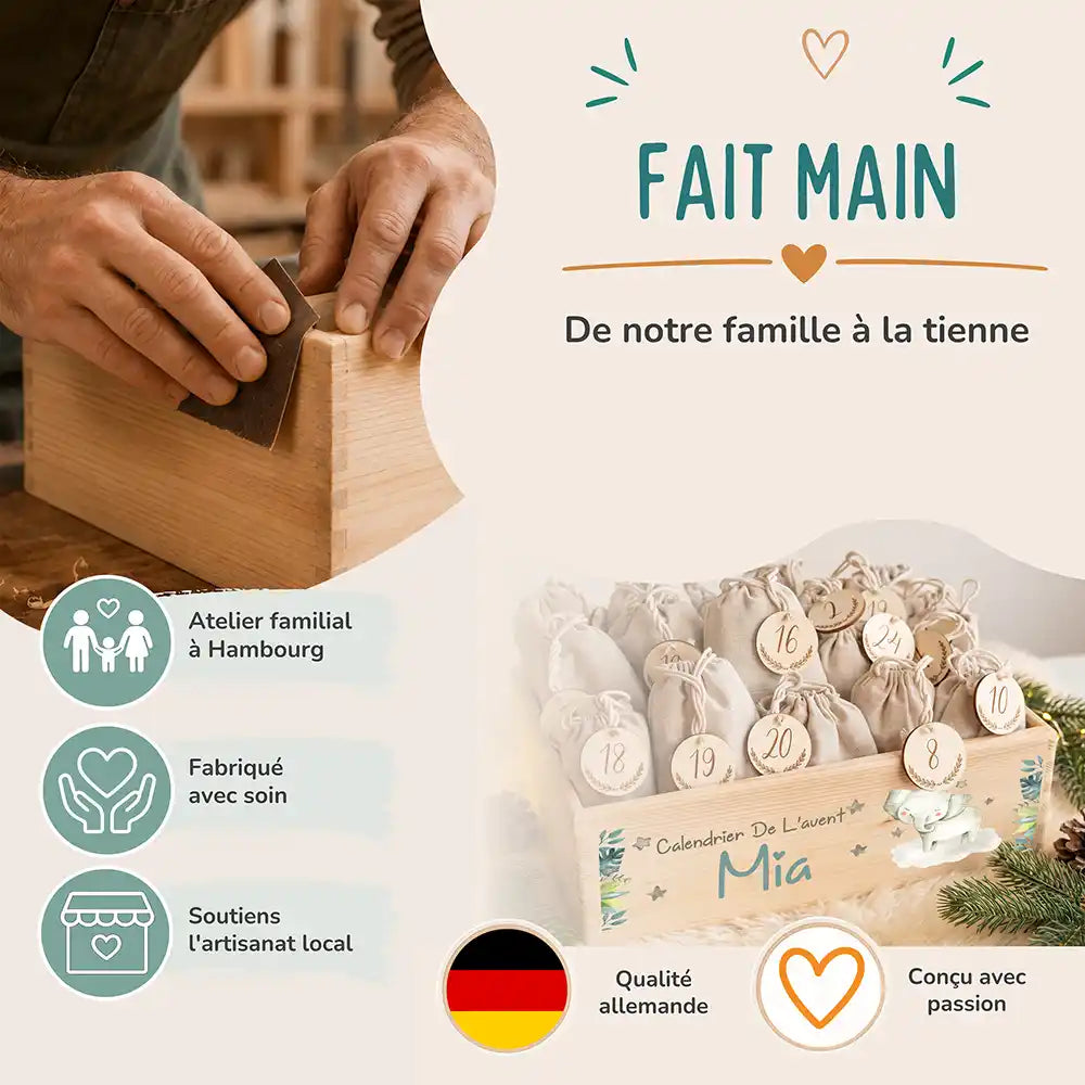 Calendrier de l'avent personnalisé, motif Petit éléphant — Fabrication à la main | Kidsmood