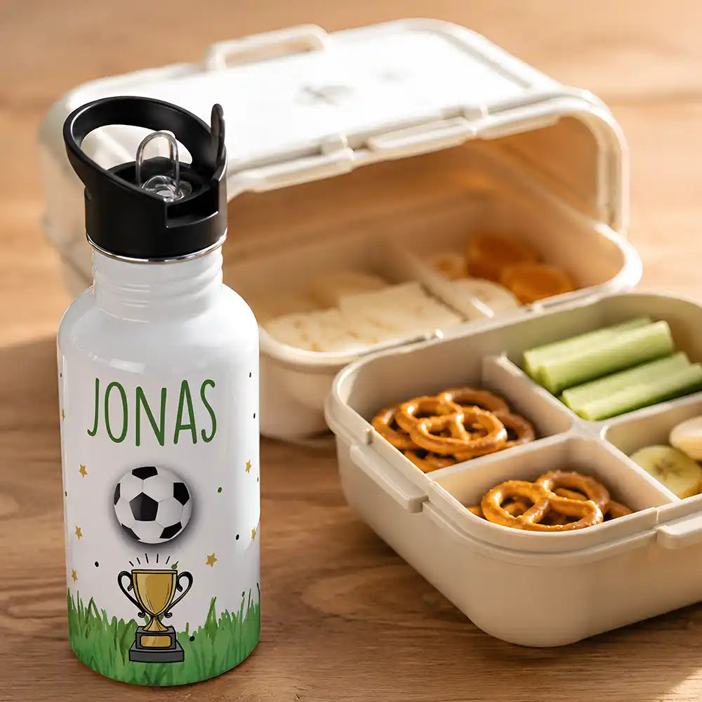 Gourde de rentrée scolaire personnalisée motif Football et trophée — Kidsmood