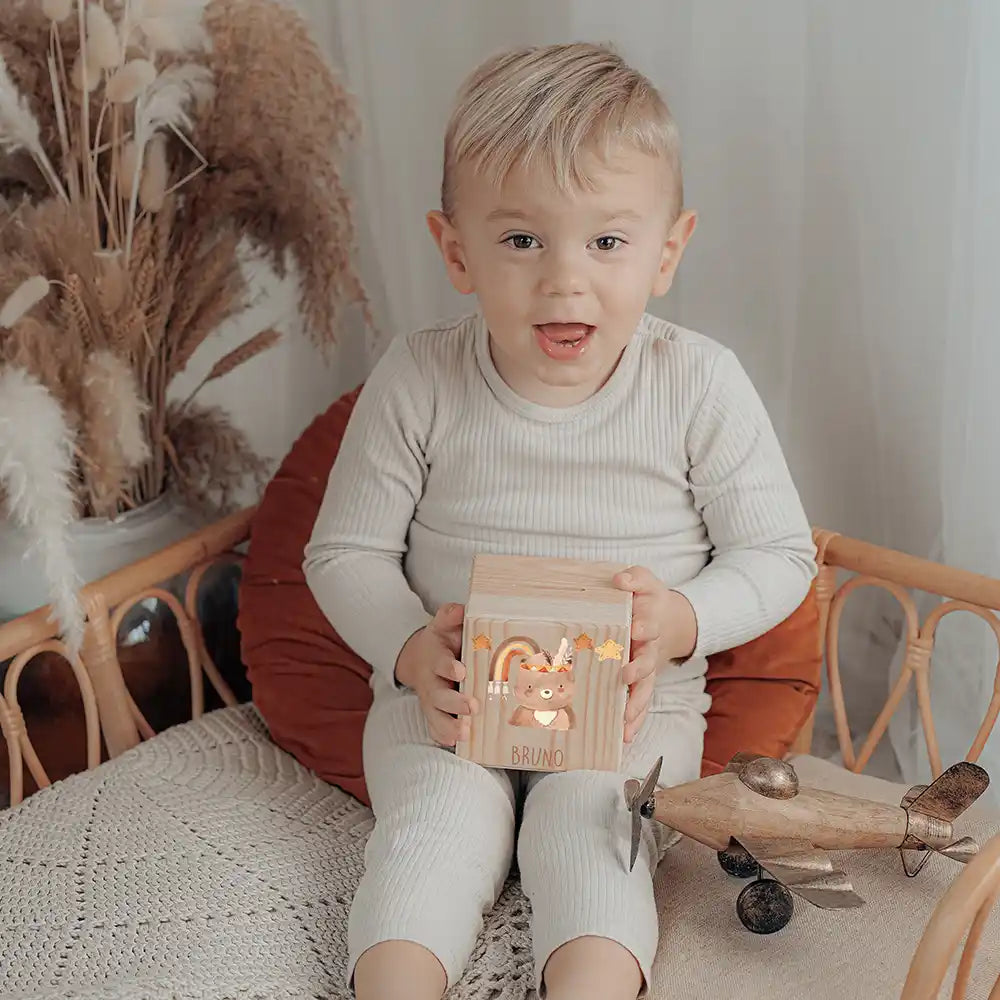 Tirelire personnalisée pour garçon, idée cadeau enfant, motif ours bohème — Kidsmood