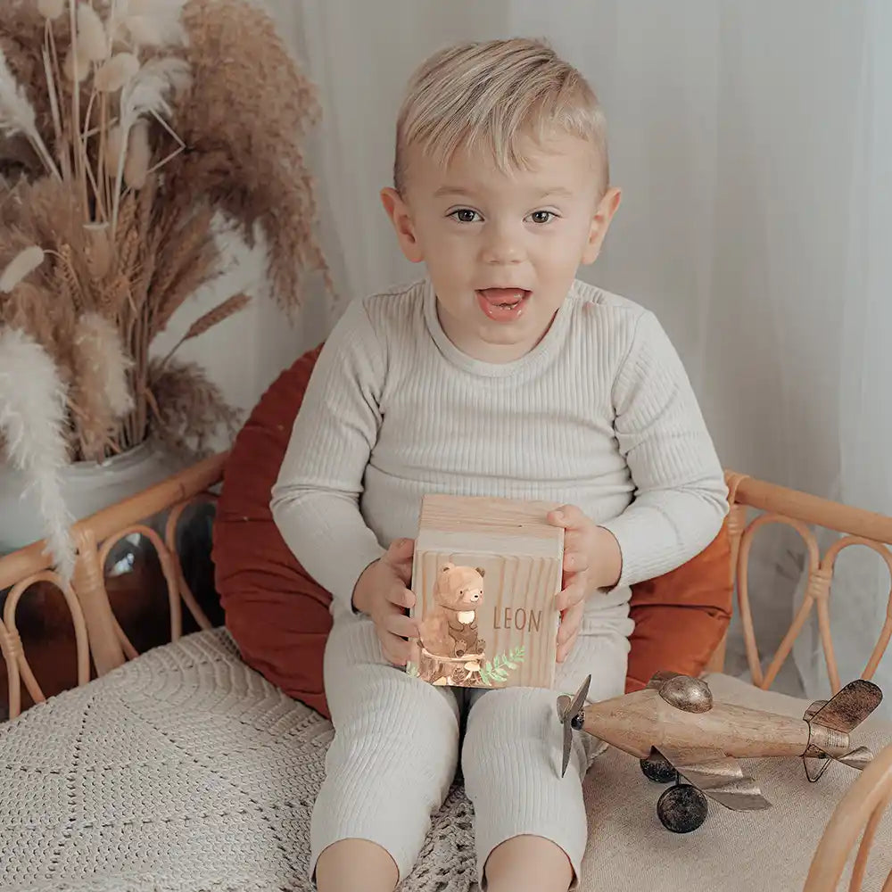 Tirelire personnalisée pour garçon, idée cadeau enfant, motif ours des bois — Kidsmood