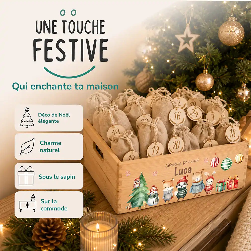 Calendrier de l'avent personnalisé, motif Bonhomme de neige — Décoration de Noël en bois | Kidsmood