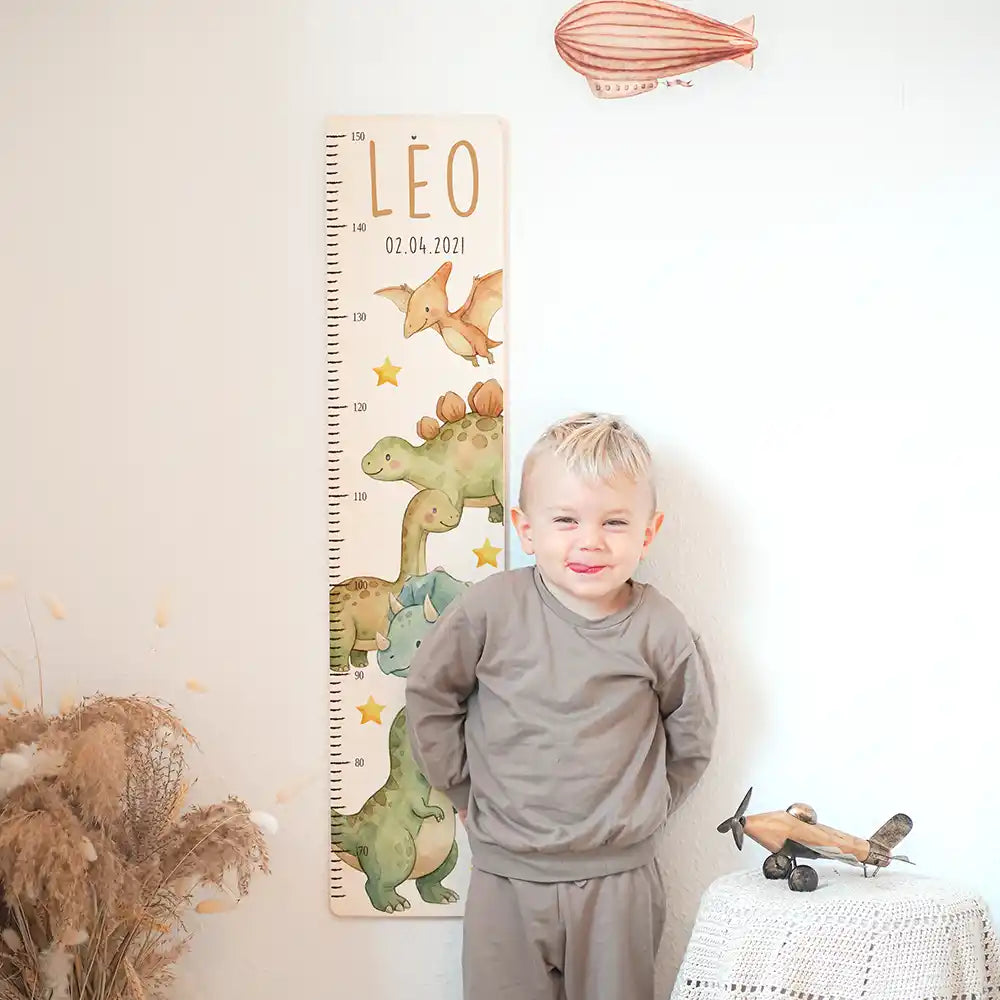 Messlatte Kinder Holz & Aluverbund - Niedliche Dinosaurier