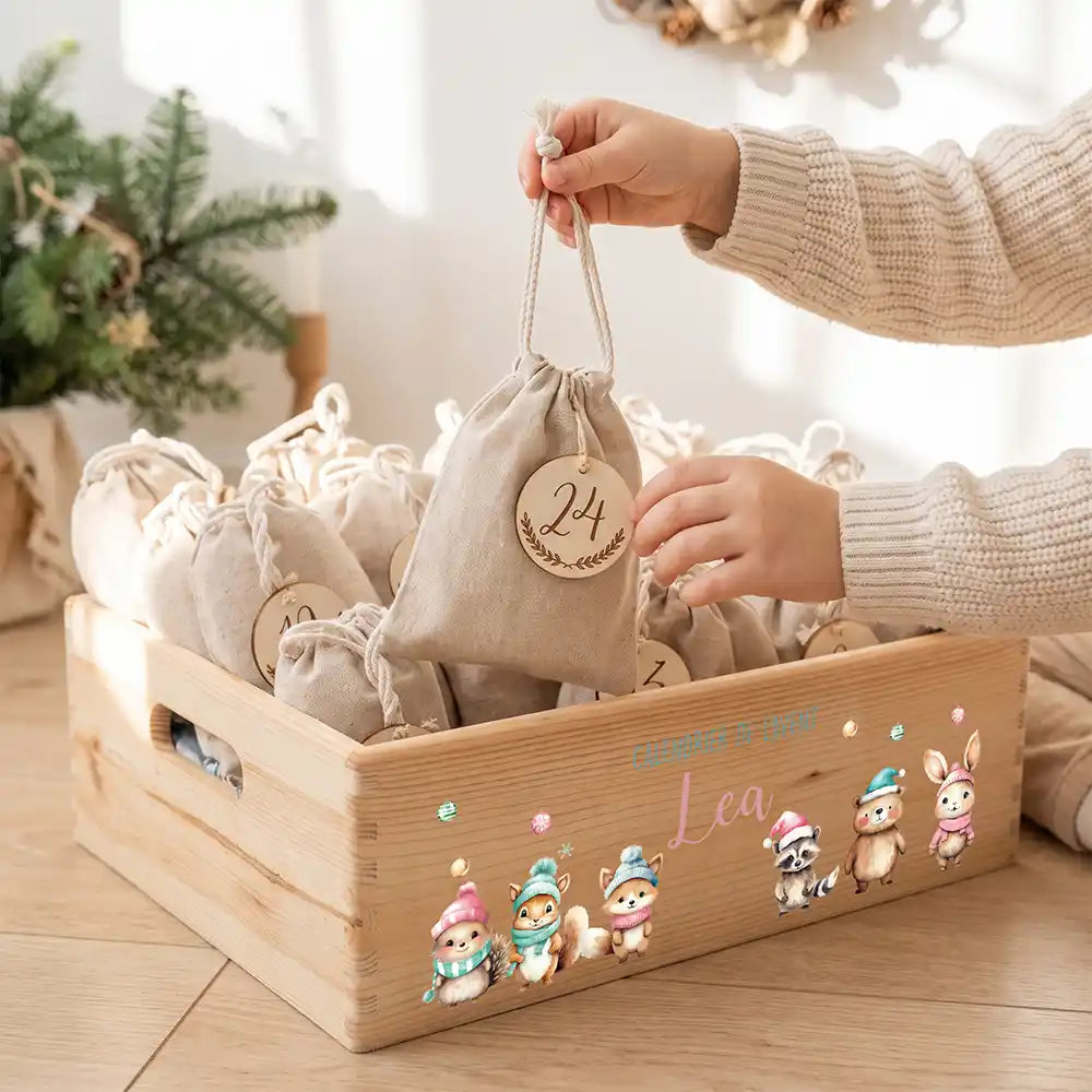 Calendrier de l'avent personnalisé, motif Bonnets pastel — Sachet numéro 24 | Kidsmood