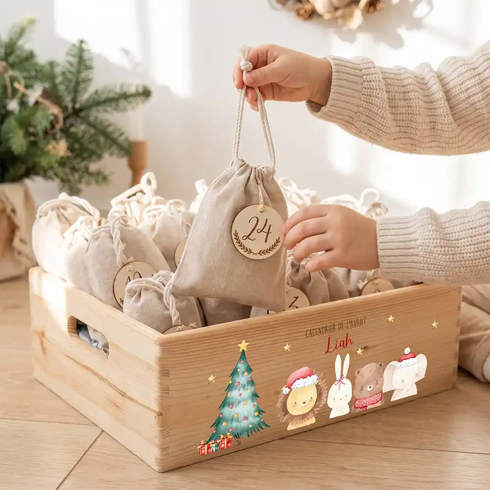 Calendrier de l'avent personnalisé, motif Bonnets rouges — Sachet numéro 24 | Kidsmood
