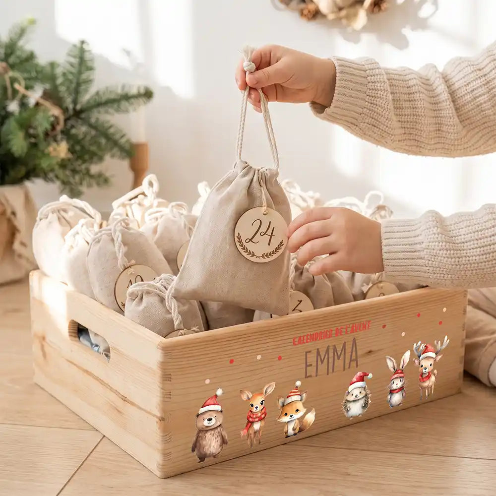 Calendrier de l'avent personnalisé, motif Défilé en bonnets — Sachet numéro 24 | Kidsmood