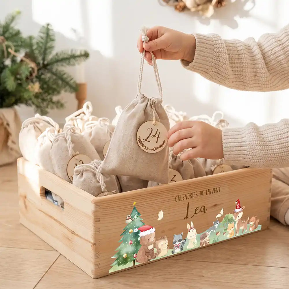 Calendrier de l'avent personnalisé, motif Famille de la forêt — Sachet numéro 24 | Kidsmood