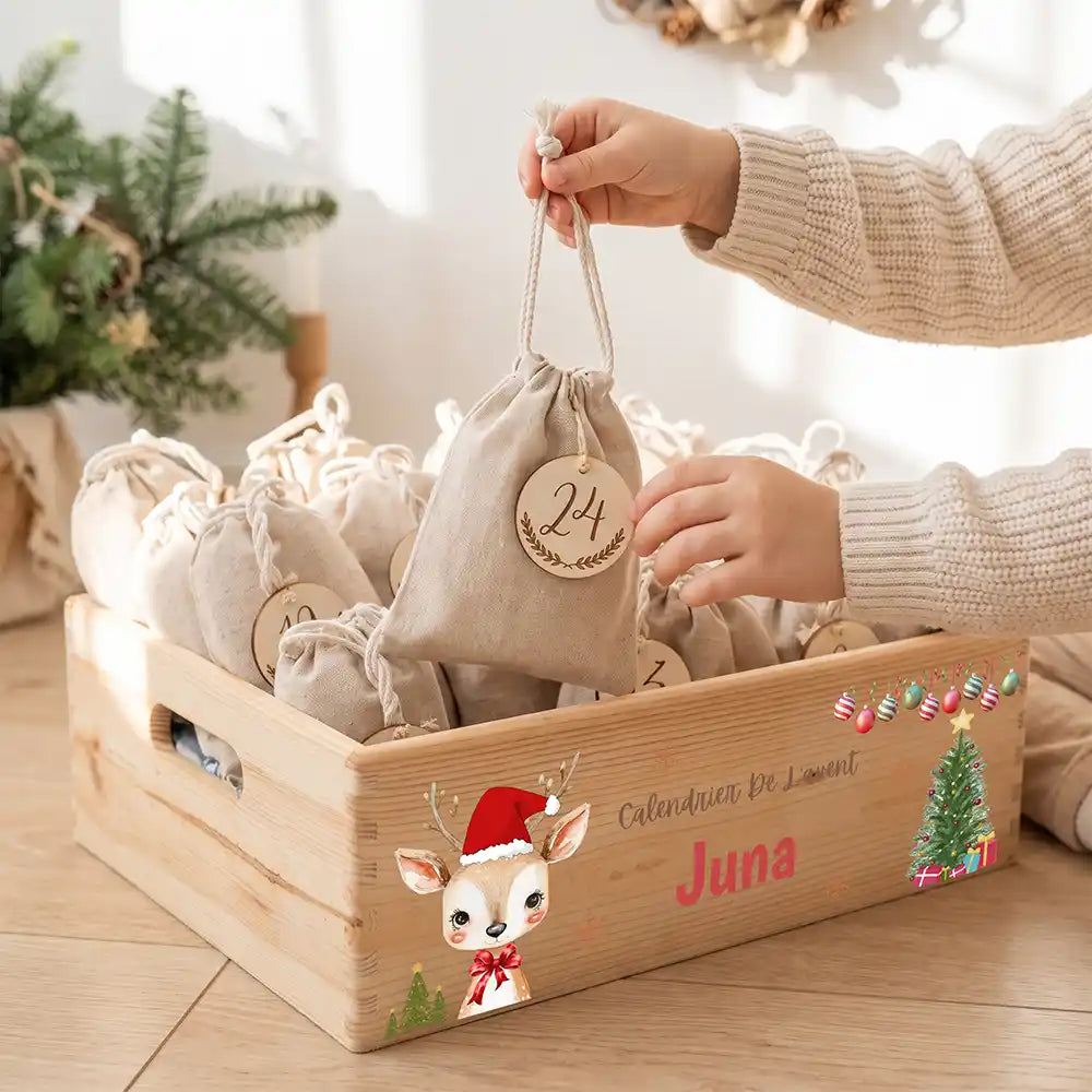 Calendrier de l'avent personnalisé, motif Faon en bonnet — Sachet numéro 24 | Kidsmood