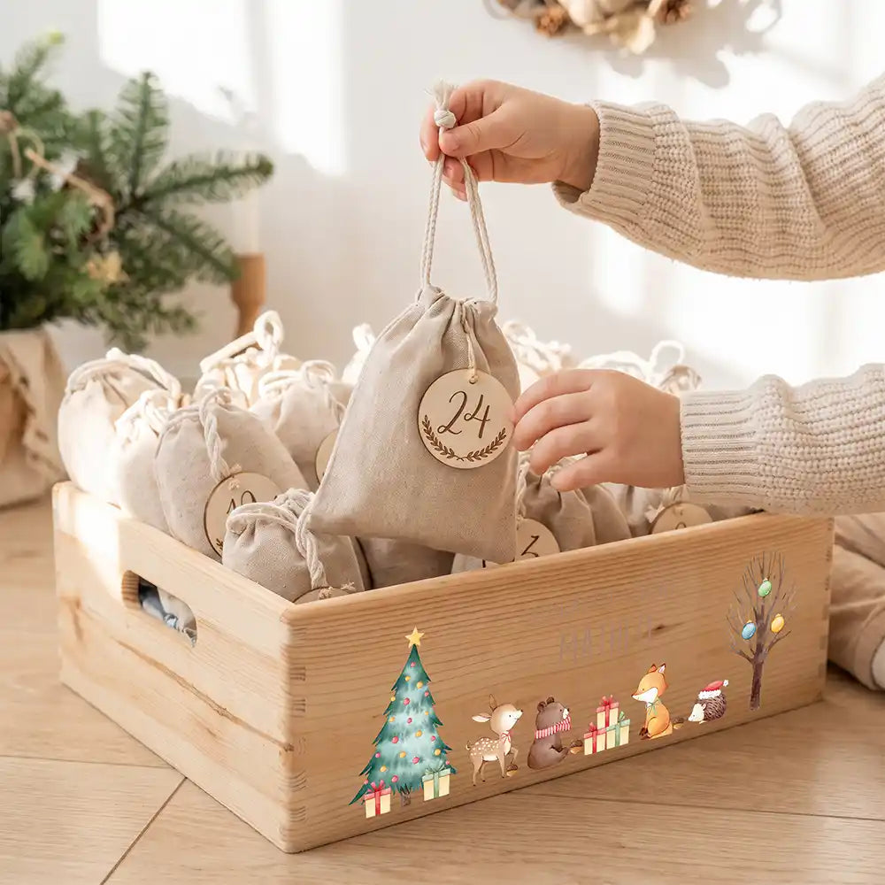 Calendrier de l'avent personnalisé, motif Faon et cadeaux — Sachet numéro 24 | Kidsmood