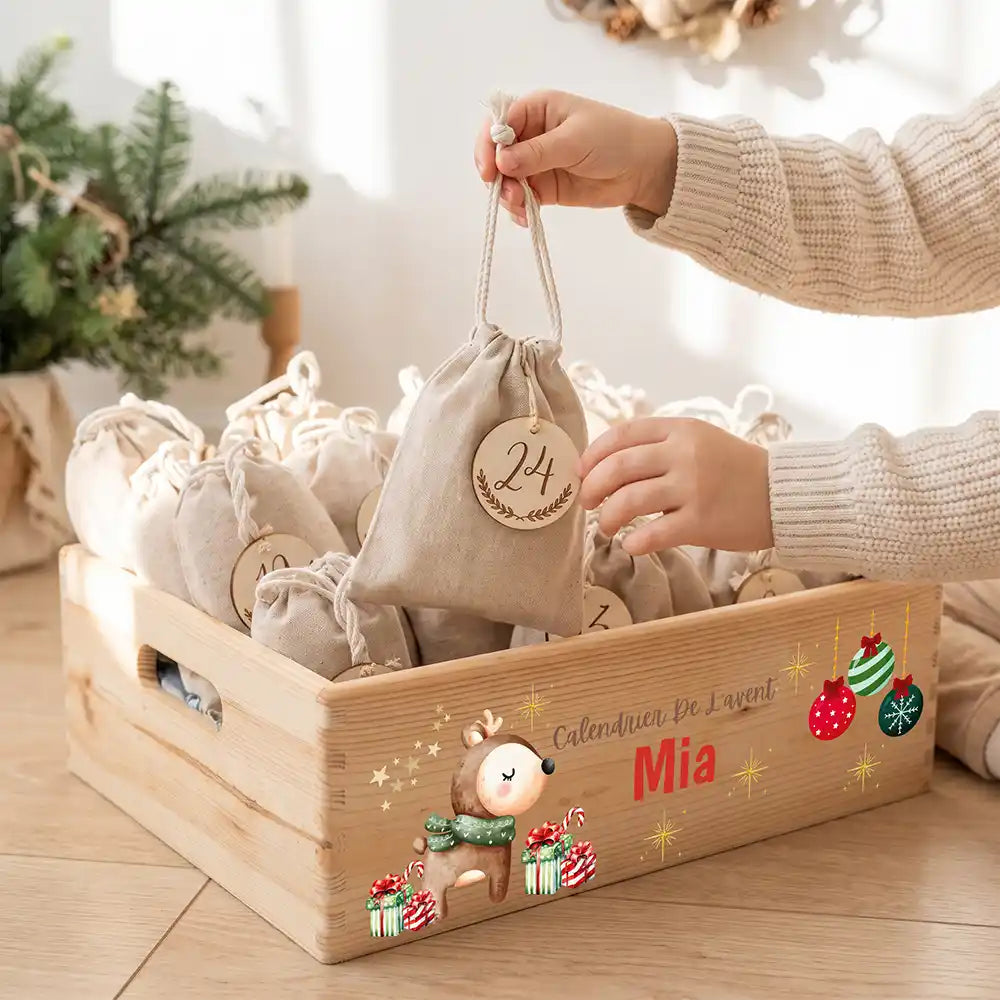 Calendrier de l'avent personnalisé, motif Faon au foulard — Sachet numéro 24 | Kidsmood