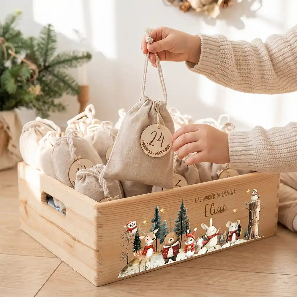 Calendrier de l'avent personnalisé, motif Forêt enneigée — Sachet numéro 24 | Kidsmood