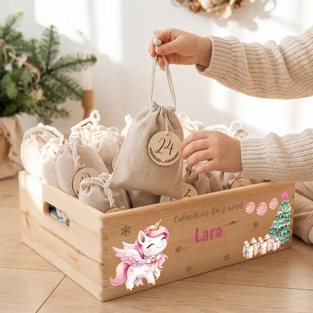 Calendrier de l'avent personnalisé, motif Licorne de Noël — Sachet numéro 24 | Kidsmood