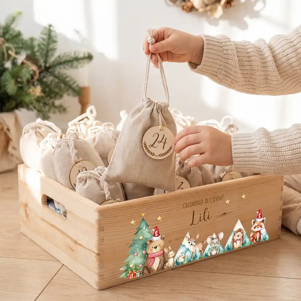 Calendrier de l'avent personnalisé, motif Montagnes enneigées — Sachet numéro 24 | Kidsmood