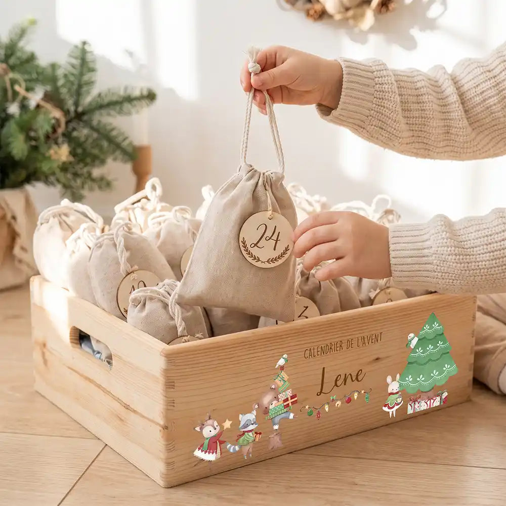 Calendrier de l'avent personnalisé, motif Ours et cadeaux — Sachet numéro 24 | Kidsmood