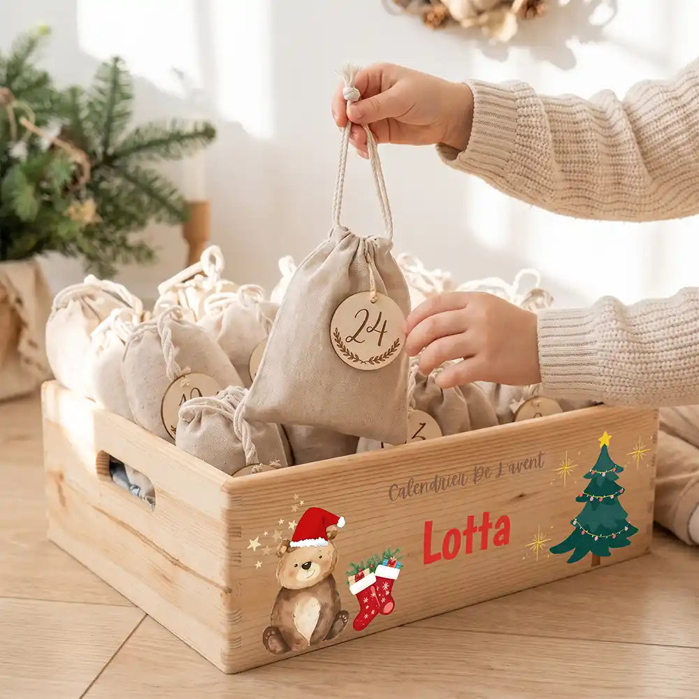 Calendrier de l'avent personnalisé, motif Ours et chaussettes — Sachet numéro 24 | Kidsmood