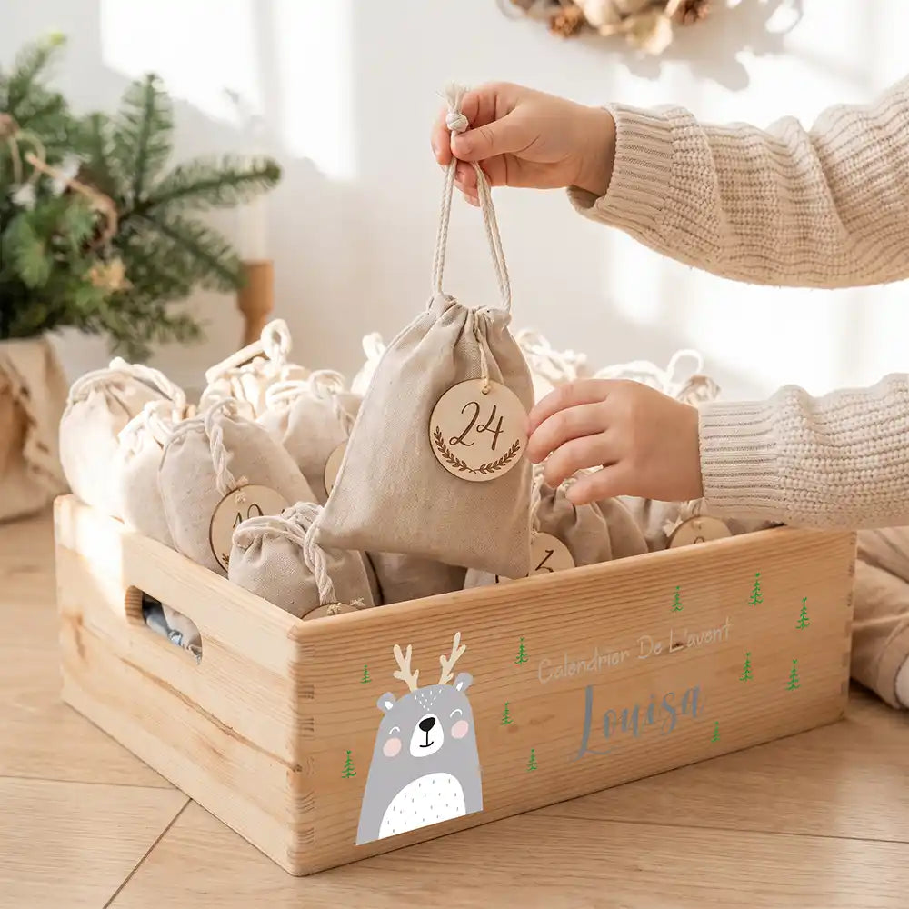 Calendrier de l'avent personnalisé, motif Ours gris — Sachet numéro 24 | Kidsmood