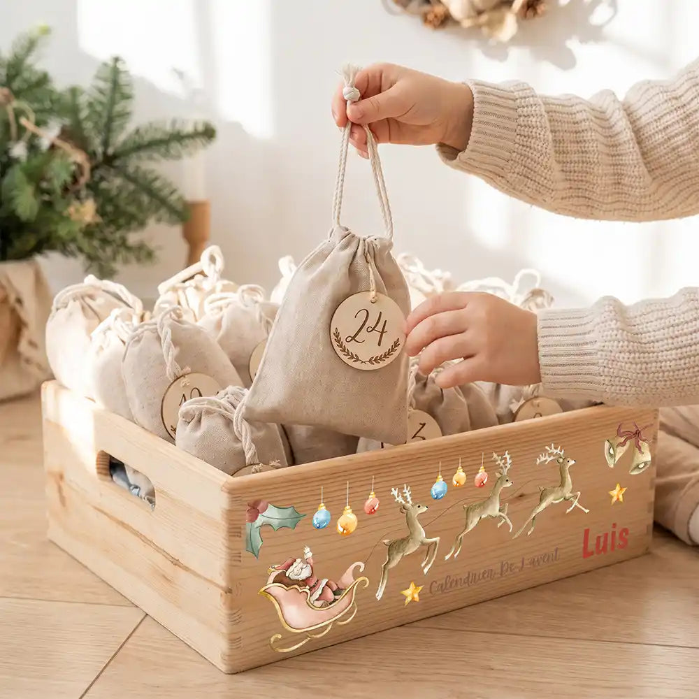 Calendrier de l'avent personnalisé, motif Père Noël en traîneau — Sachet numéro 24 | Kidsmood