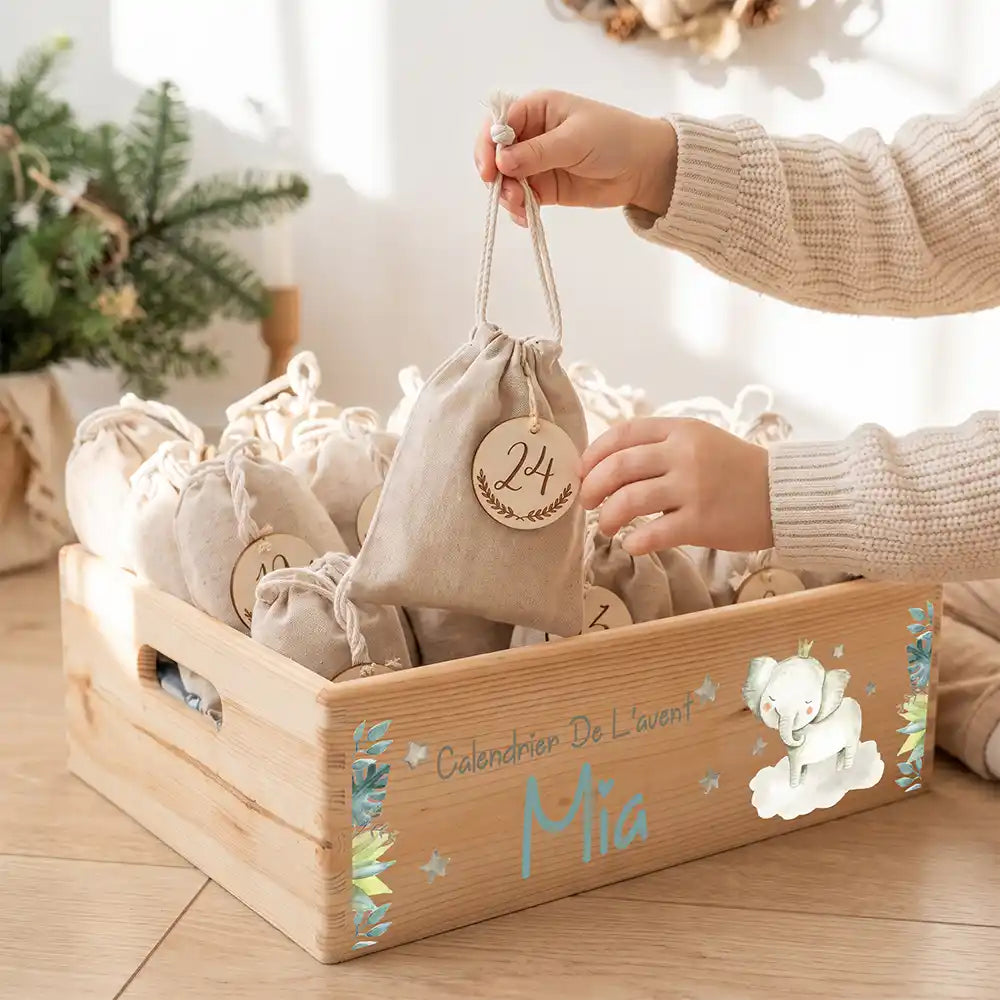 Calendrier de l'avent personnalisé, motif Petit éléphant — Sachet numéro 24 | Kidsmood