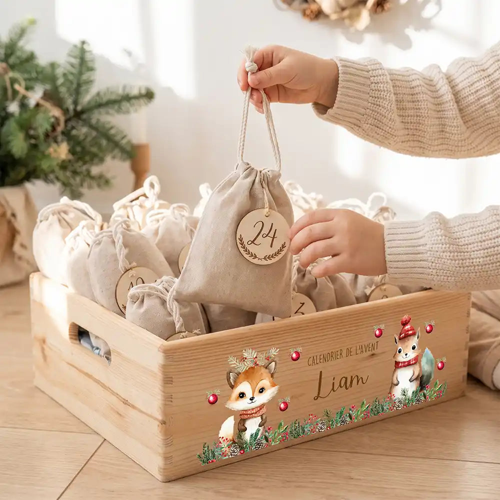 Calendrier de l'avent personnalisé, motif Renard et écureuil — Sachet numéro 24 | Kidsmood