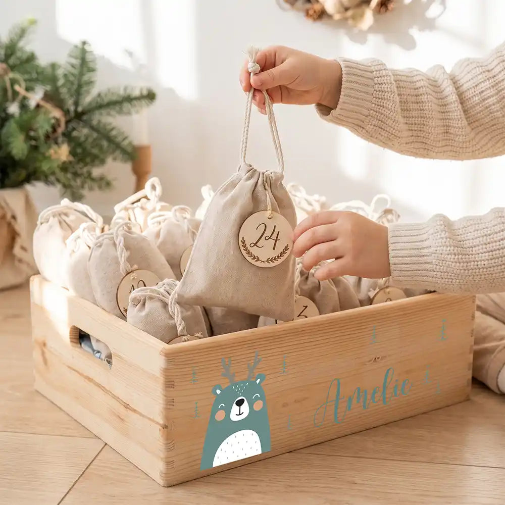 Calendrier de l'avent personnalisé, motif Renne vert — Sachet numéro 24 | Kidsmood