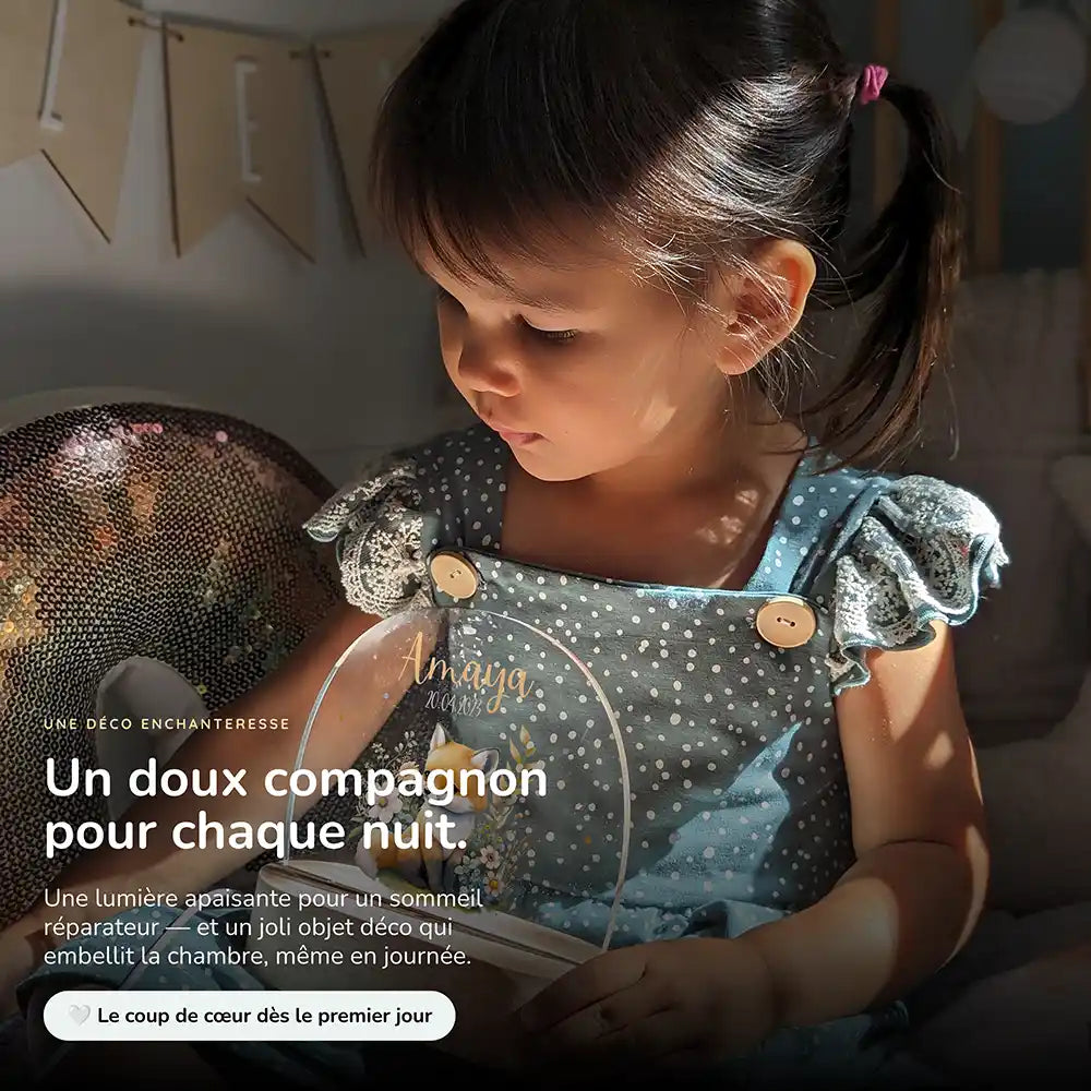 Veilleuse enfant personnalisée Bébé renard – intensité réglable en continu d'une simple pression