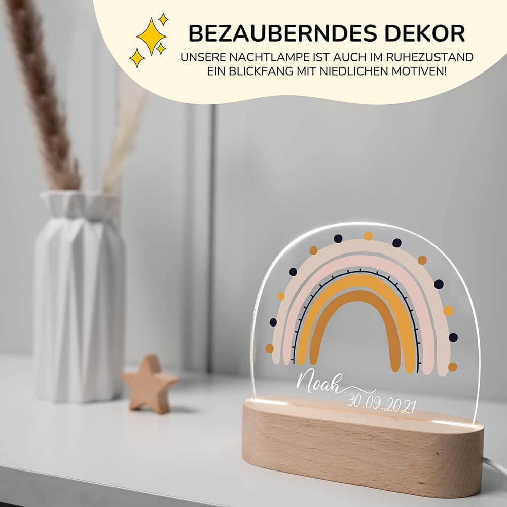 custom rainbow dot design on wooden lamp