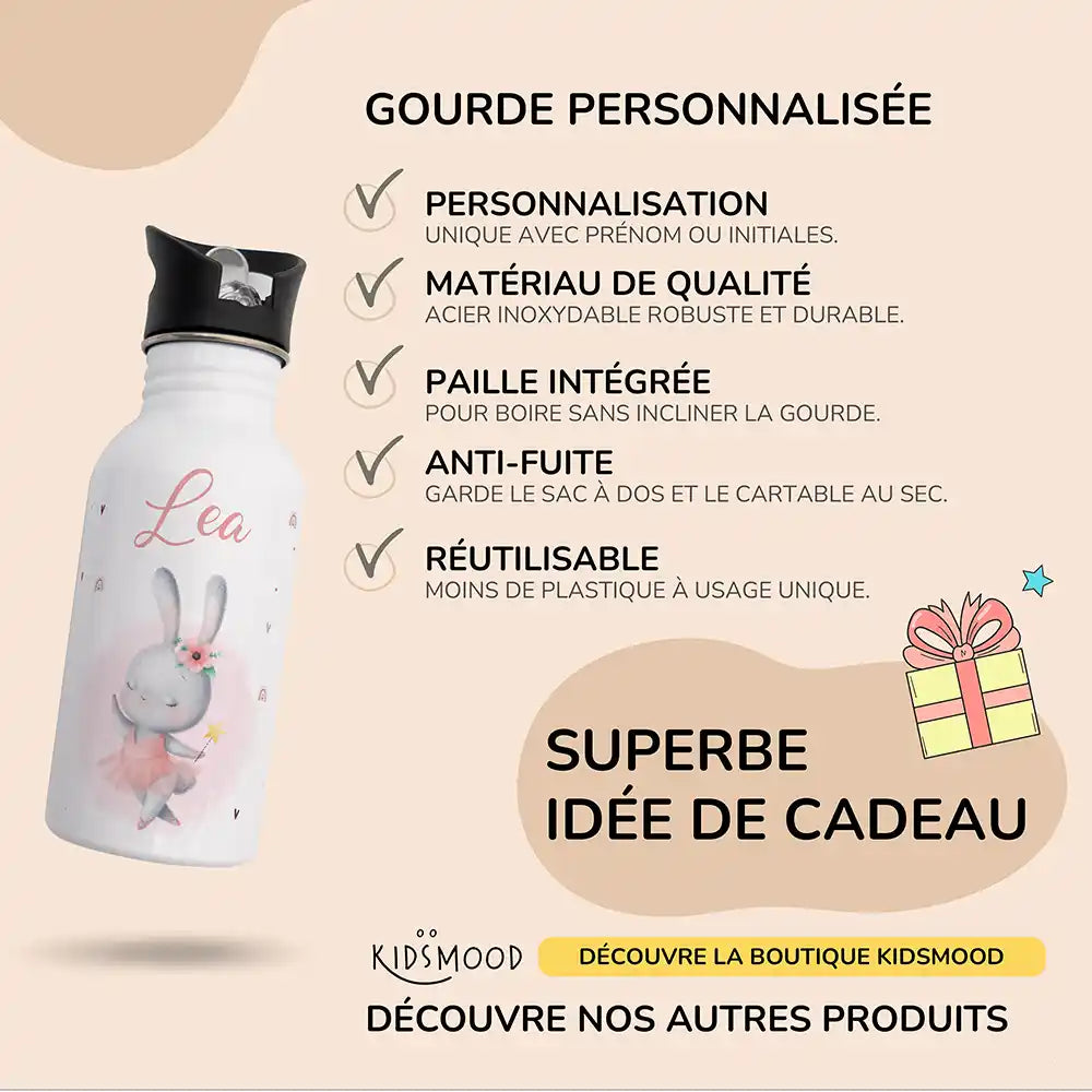 Les atouts de la gourde personnalisée enfant motif Lapin ballerine — Kidsmood