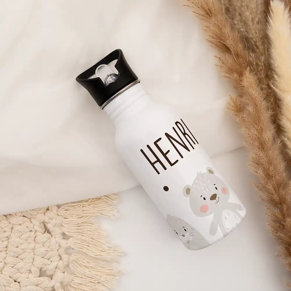 Jolie gourde personnalisée enfant motif Animaux tout doux avec prénom — Kidsmood