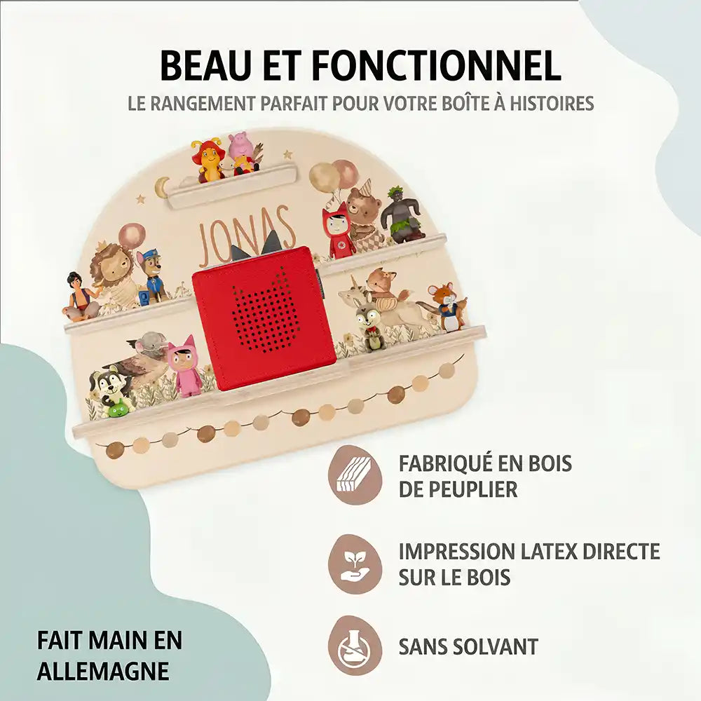 Étagère Toniebox personnalisée Animaux en fête – bois de peuplier, impression latex sans solvant