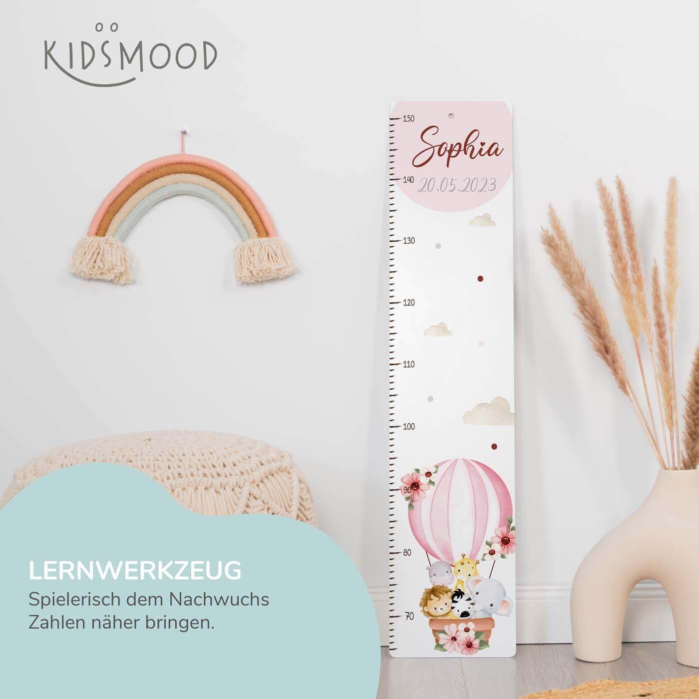 hochwertige messlatte mit tierfreunde und ballon personalisiert