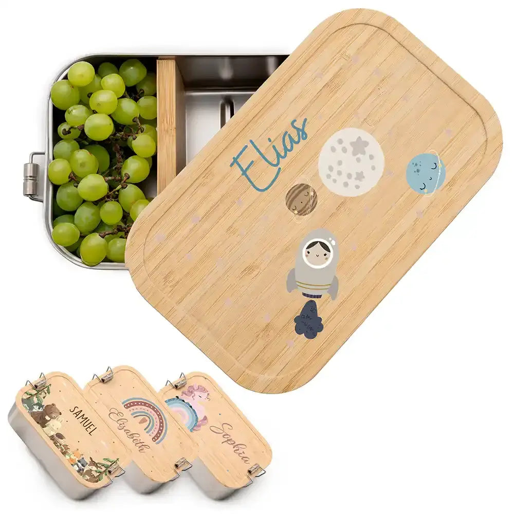 personalisierte lunchbox mit großem weltall design