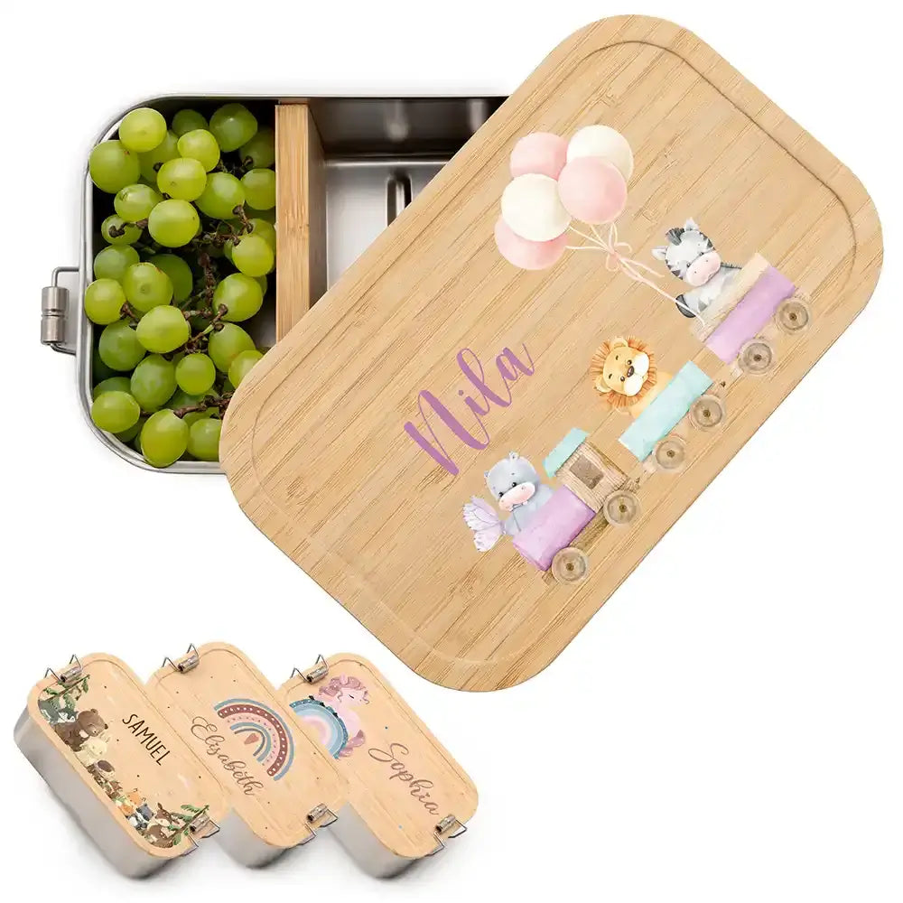 ersonalisierte lunchbox mit tiere eisenbahn design