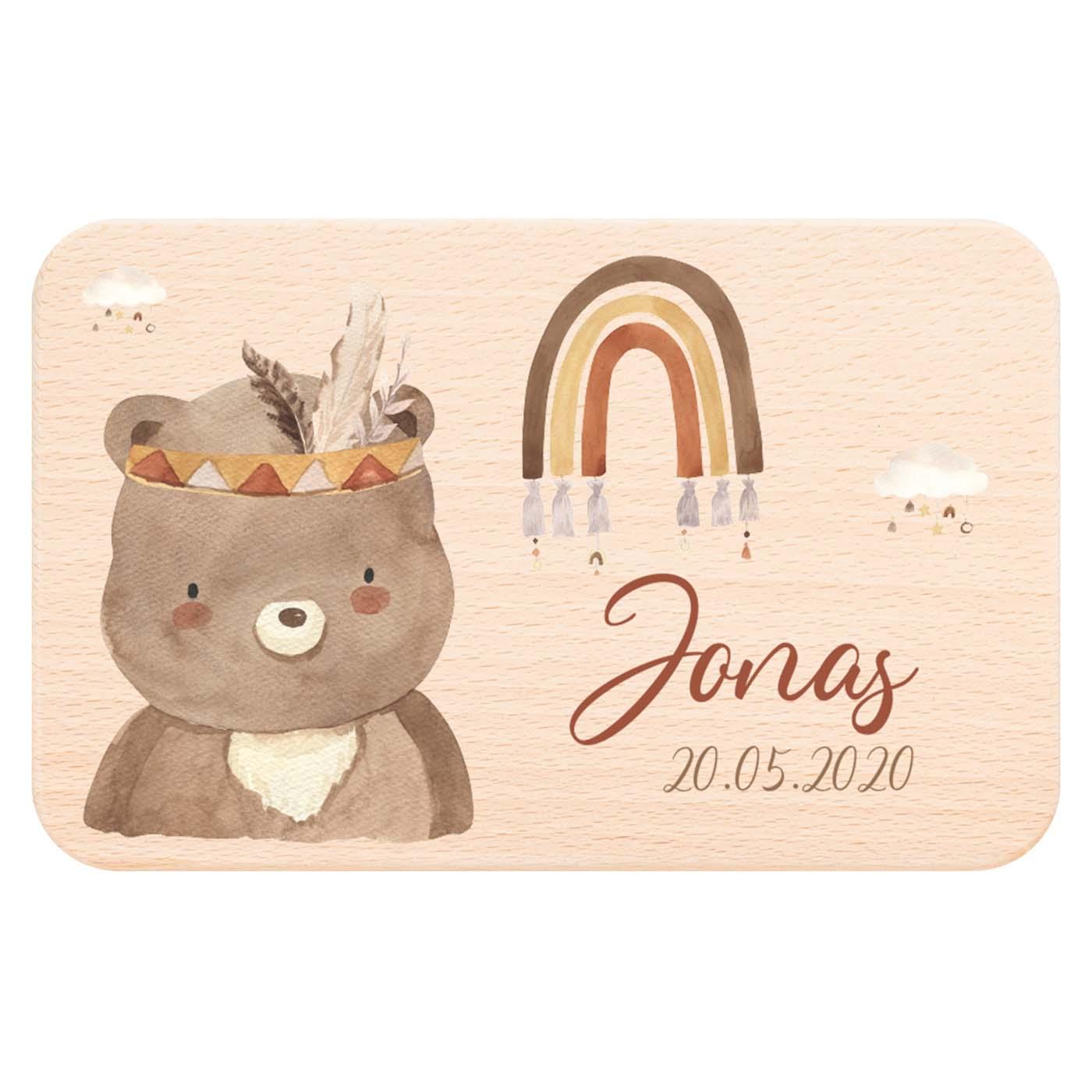 frühstücksbrettchen mit bär boho motiv für kinder