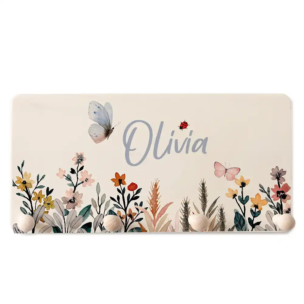 personalisierte garderobe mit blumen für kinderzimmer