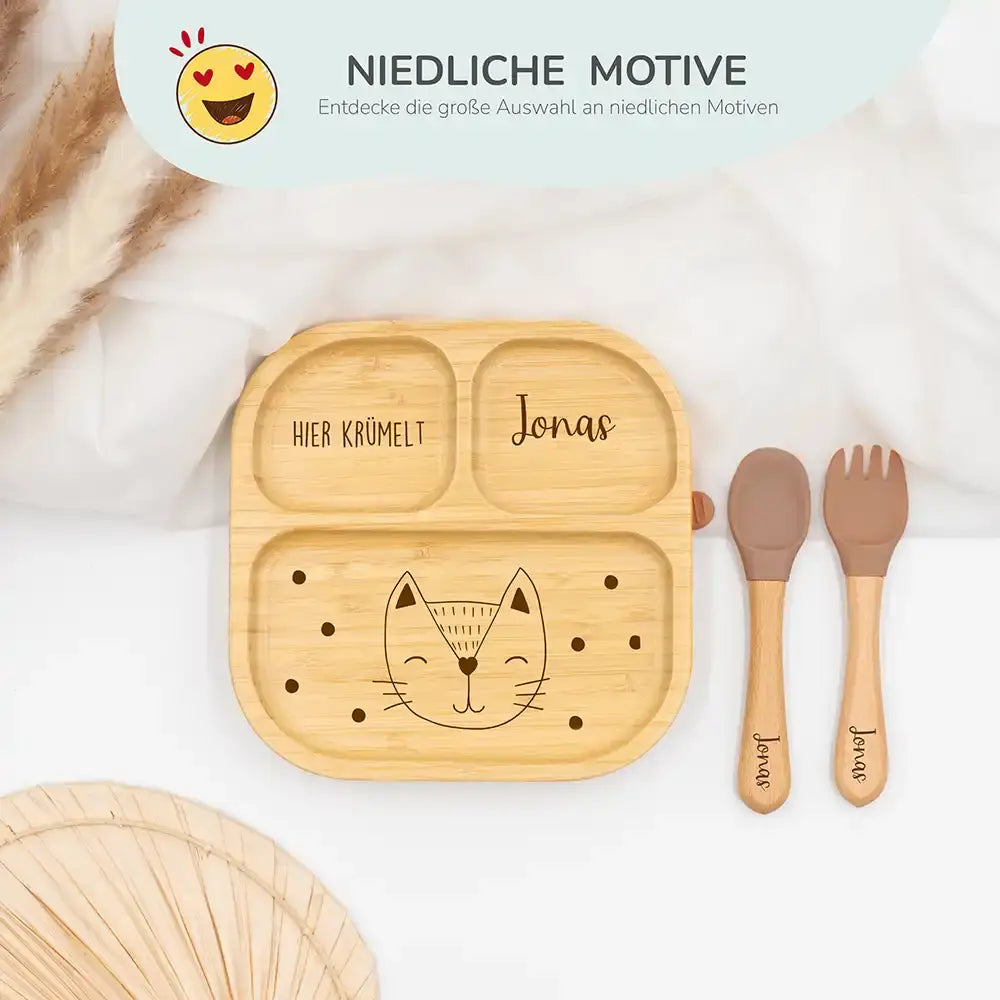 Kinderteller mit Saugnapf personalisiert mit Namen - Hase mit Punkten Motiv