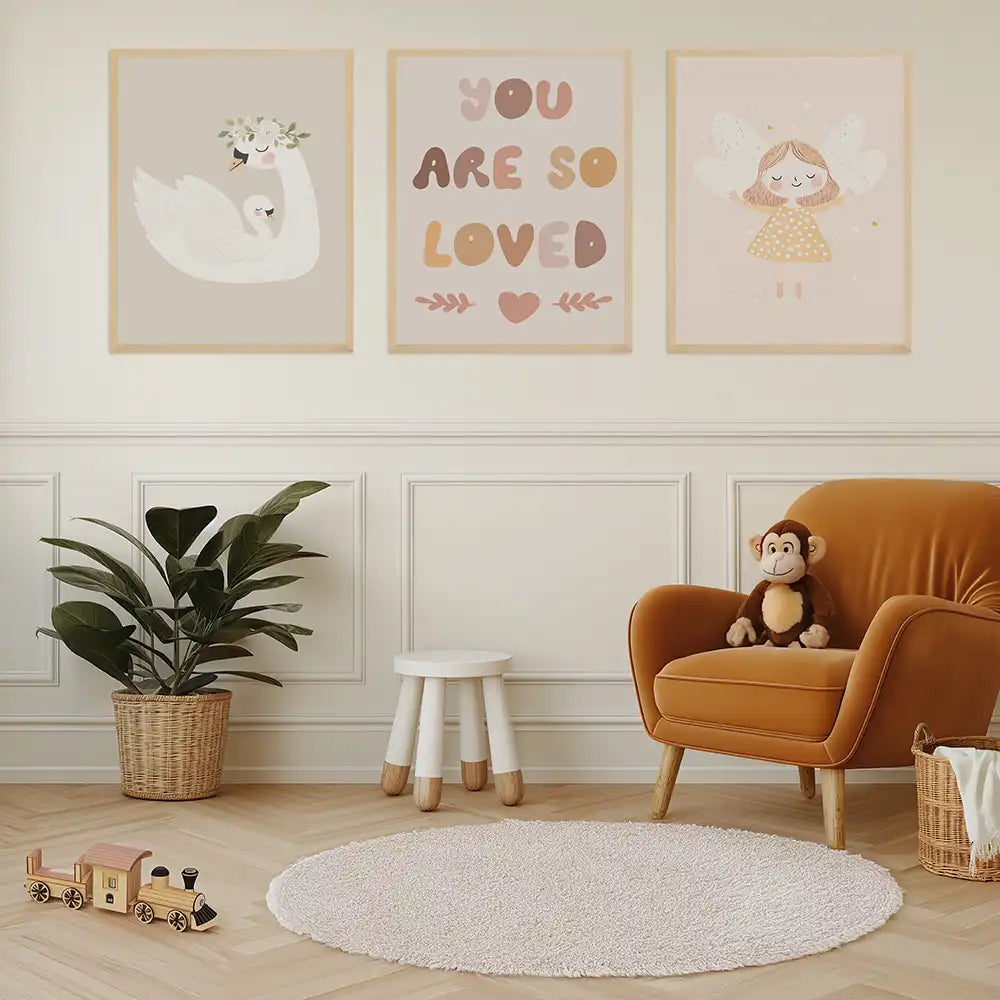 Poster 3er-Set - Schwan, "You are so loved" & Engel fürs Kinderzimmer