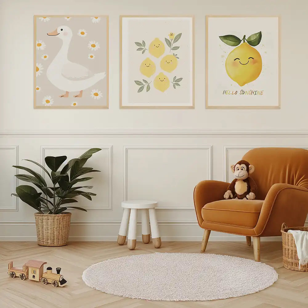 Poster 3er-Set - Ente, Zitronen & "Hello Sunshine" für's Kinderzimmer