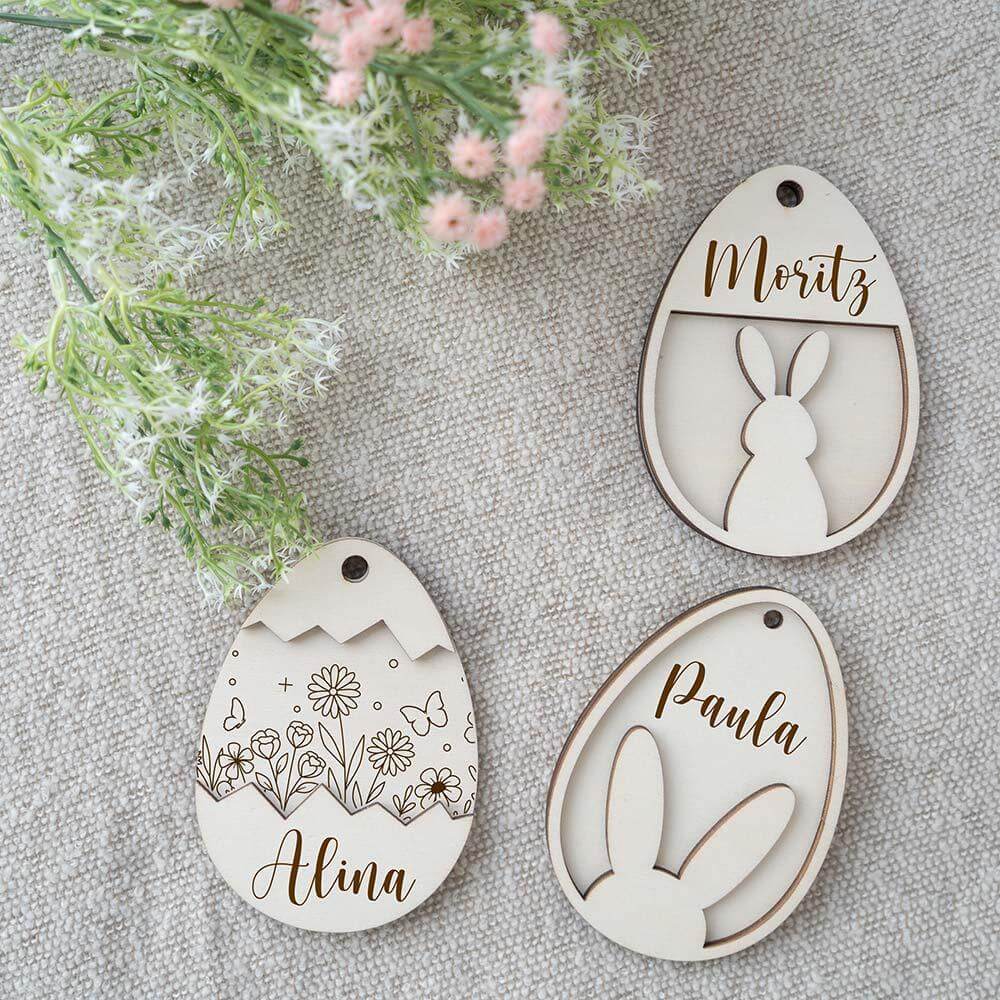 handcrafted wooden Easter decoration with custom engraving