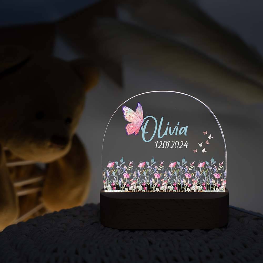 Nachtlicht Kinder personalisiert - Blumenwiese & Schmetterlinge