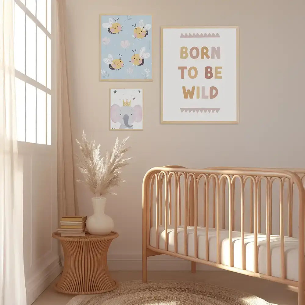Poster 3er-Set - Bienen, Elefant & "Born to be wild" fürs Kinderzimmer