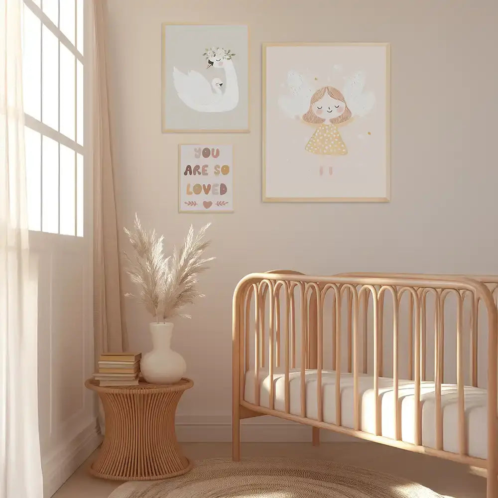 Poster 3er-Set - Schwan, "You are so loved" & Engel fürs Kinderzimmer