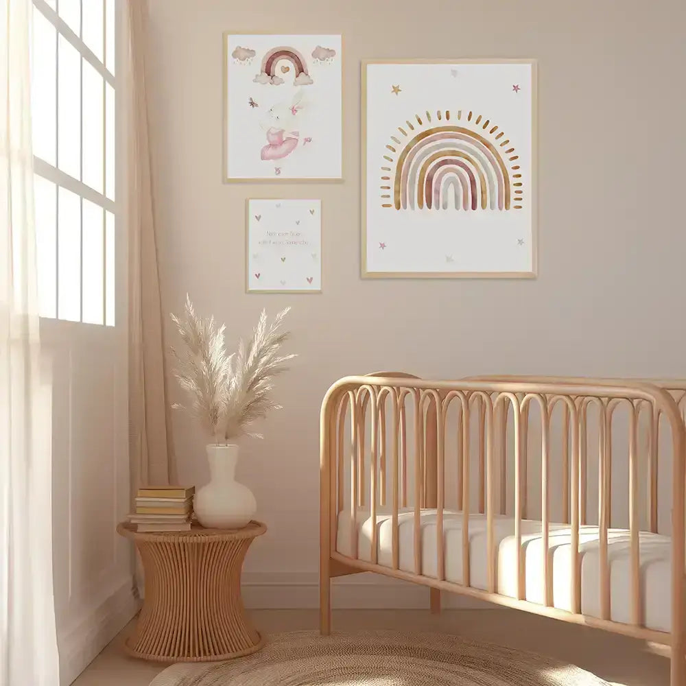 Poster 3er-Set - Häschen-Ballerina, Regenbogenspruch & Regenbogen fürs Kinderzimmer