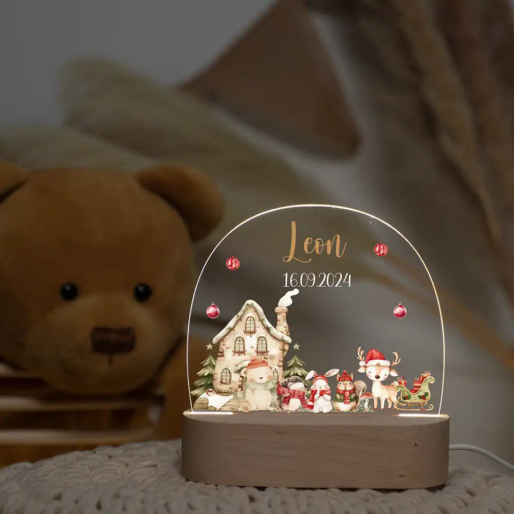 Nachtlicht Kinder personalisiert Weihnachten - Niedliche Waldfreunde