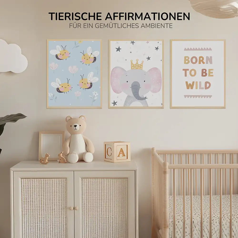 Poster 3er-Set - Bienen, Elefant & "Born to be wild" fürs Kinderzimmer