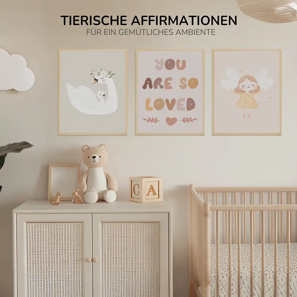 Poster 3er-Set - Schwan, "You are so loved" & Engel fürs Kinderzimmer