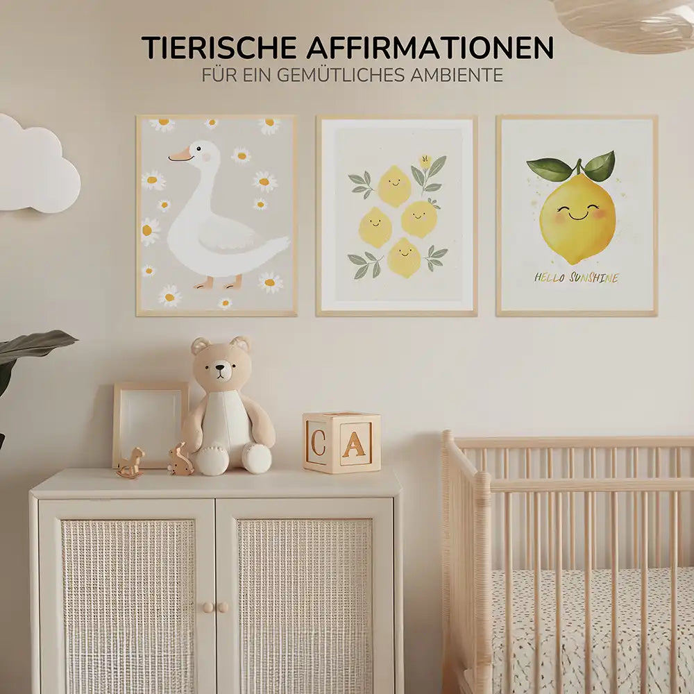 Poster 3er-Set - Ente, Zitronen & "Hello Sunshine" für's Kinderzimmer