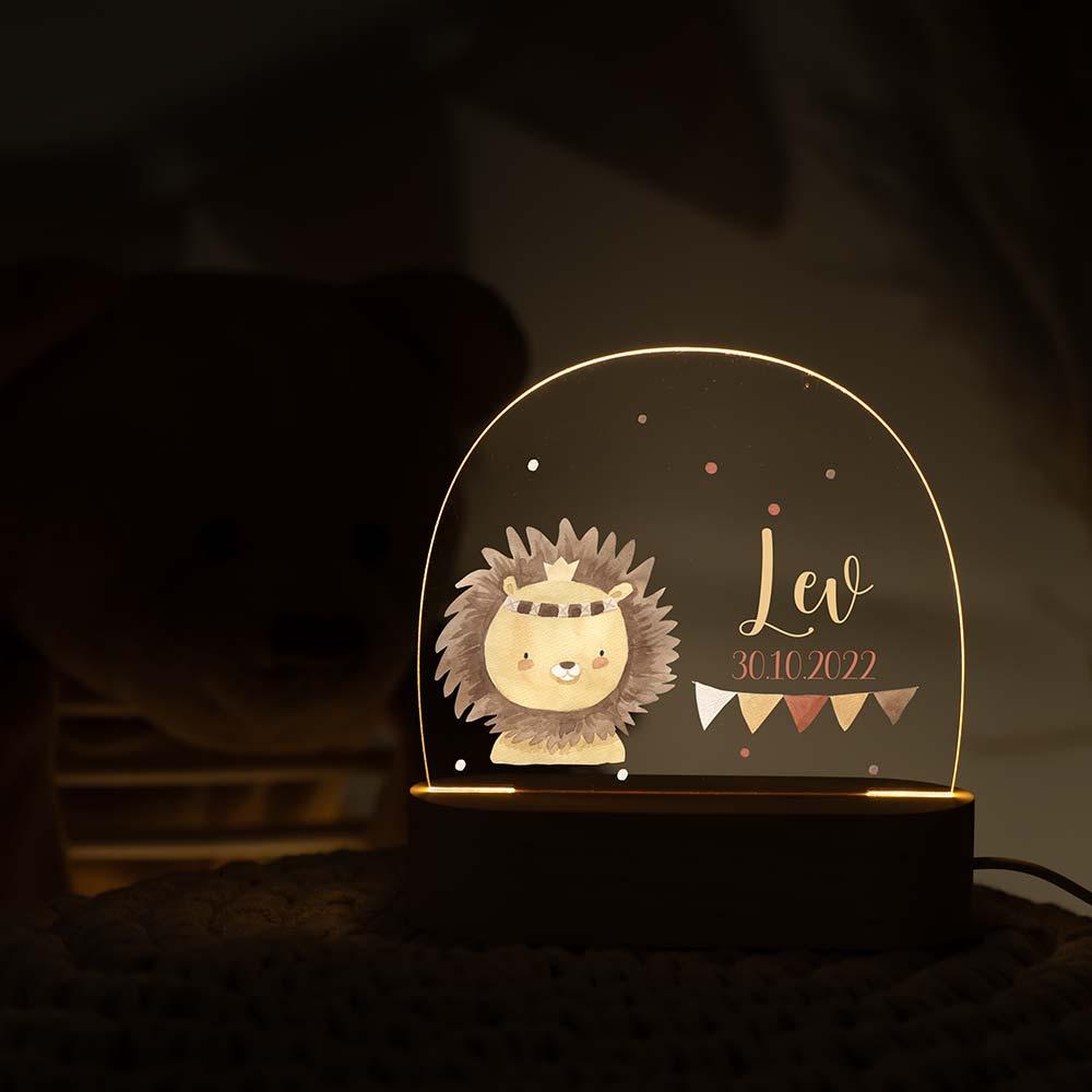 custom night lamp with baby lion, dots, and boho design