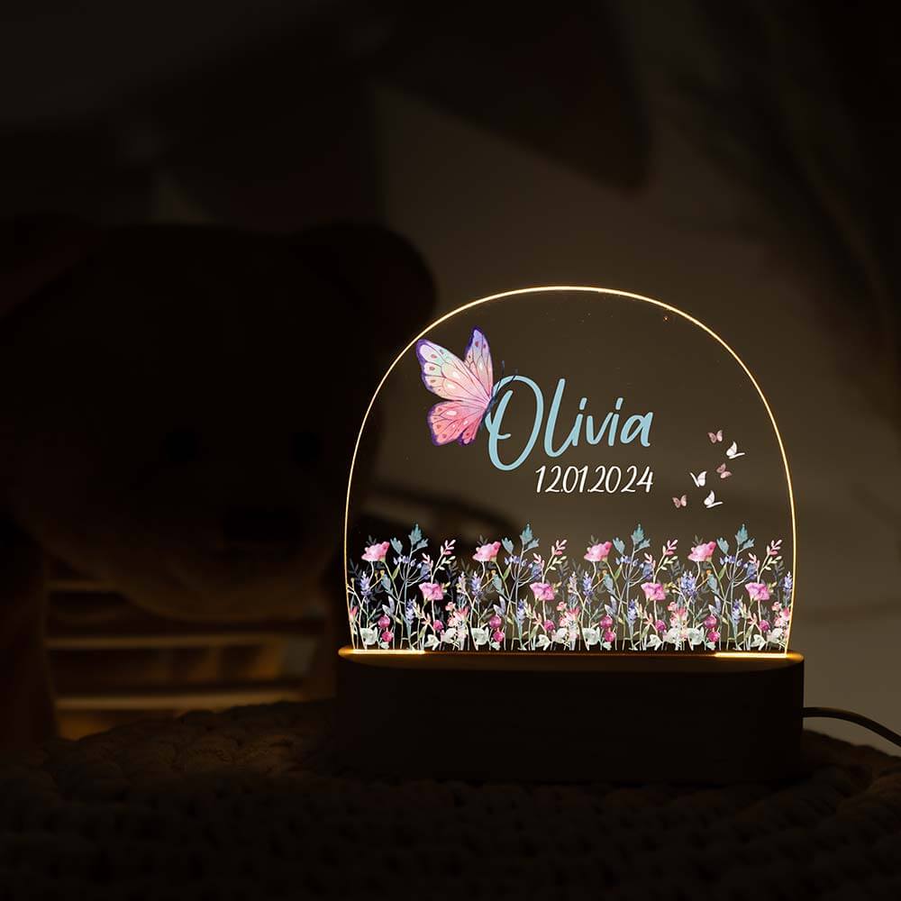 Nachtlicht Kinder personalisiert - Blumenwiese & Schmetterlinge