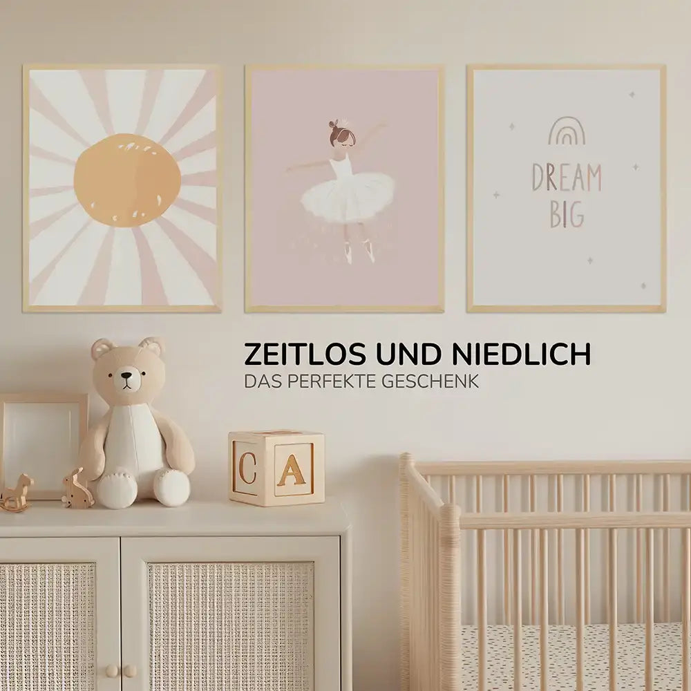 Poster 3er-Set - Sonne, Ballerina & Dream Big fürs Kinderzimmer