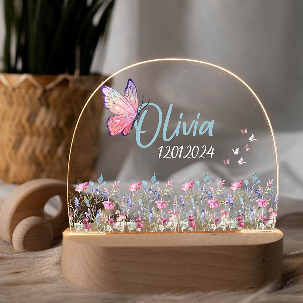 Nachtlicht Kinder personalisiert - Blumenwiese & Schmetterlinge